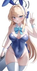 -line 1girls :o absurd_res absurdres armpits bare_arms bare_chest bare_shoulders bare_skin bare_thighs belly belly_button blonde_female blonde_hair blonde_hair_female blue_archive blue_bowtie blue_bunny_ears blue_eyes blue_eyes_female blue_hair_ribbon blue_halo blue_leotard blue_ribbon blush blush_lines blushing_female bowtie breasts bunny_ears bunny_girl cleavage collar collarbone crown_braid dot_nose ear_piercing earphones earrings elbows eyebrows_visible_through_hair female female_focus female_only fingernails fingers grey_halo groin hair_ornament hair_ribbon halo hand_up head_tilt high_resolution highres hourglass_figure legs li_se light-skinned_female light_skin long_hair looking_at_viewer medium_breasts navel open_mouth playboy_bunny pussy ribbon shoulders simple_background slender_body slender_waist slim_girl slim_waist solo standing thick_thighs thighhighs thighs thin_waist tilted_head toki_(blue_archive) toki_(bunny)_(blue_archive) upper_body v very_long_hair white_background white_collar white_thighhighs white_wrist_cuffs wide_hips wrist_cuffs