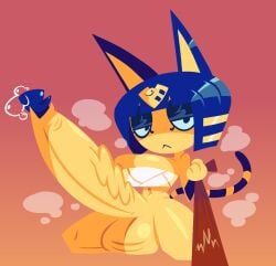 :< animal_crossing ankha_(animal_crossing) anthro balls bandage bandaged_chest big_balls big_breasts big_penis black_eyes blue_ears blue_glans blue_hair blue_stripes bodily_fluids breasts dripping erection ftg_crossgender fti_crossgender fur futanari genital_fluids genitals glans glistening glistening_balls glistening_breasts glistening_eyelids glistening_genitalia glistening_glans glistening_penis glistening_thighs gradient_background gynomorph gynomorph_anthro hair half-closed_eyes hi_res highlights_(coloring) huge_cock humanoid_genitalia humanoid_penis hyper hyper_genitalia hyper_penis intersex intersex_anthro kneeling leaking_precum looking_at_viewer lottieplus markings musk musk_clouds narrowed_eyes navel nintendo penis precum precum_drip precum_from_penis rule_63 short_hair simple_background solo striped_markings striped_tail stripes tail tail_markings vein veiny_penis yellow_balls yellow_body yellow_breasts yellow_fur yellow_inner_ear yellow_penis yellow_tail