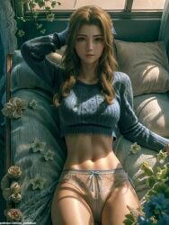 aerith_gainsborough ai_generated brown_hair female final_fantasy final_fantasy_vii final_fantasy_vii_rebirth final_fantasy_vii_remake green_eyes hourglass_figure light-skinned_female looking_at_viewer