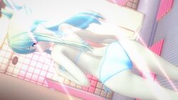 1girls 3d 3d_(artwork) ass bikini black_eyes blonde_hair female_only fit_female koikatsu qwqggqwq sentai_daishikkaku shower_room suzukiri_yumeko white_bikini yellow_hair