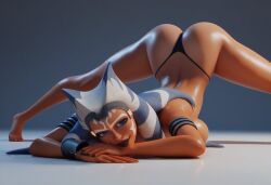 1girls accurate_art_style ahsoka_tano ai_generated ass ass_up bare_arms big_breasts clone_wars duchess_eugene feet female female_only flexible g-string jack-o_pose large_breasts legs legs_apart lekku lekku_(anatomy) naked nude nude_female official_style orange_body orange_skin shiny_skin sideboob solo star_wars thong togruta top-down_bottom-up