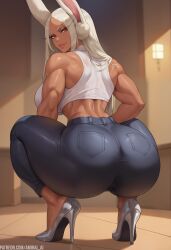 1girls ai_generated amiral_ai ass ass_focus athletic_female back_view bimbo bimbo_body bimbo_lips breasts brown_skin bubble_ass bubble_butt dark-skinned_female dark_skin dat_ass dumptruck_ass female hi_res high_heels huge_ass jeans long_hair looking_at_viewer looking_back miruko my_hero_academia naughty_face presenting_hindquarters rabbit_ears red_eyes rumi_usagiyama stiletto_heels tanned_female tanned_skin toned_arms toned_back toned_body toned_female white_hair