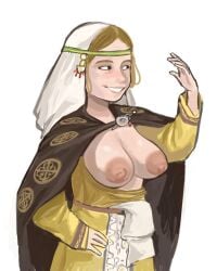 1girls breasts breasts_out cape cloak dress female female_only flashing flashing_breasts headdress human human_only light-skinned_female light_skin medieval poivre_moulu russian russian_girl slavic smile