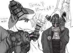 2boys bar_censor big_penis bondrewd clothed clothing erection gay gueira helmet huge_cock made_in_abyss male male_only male_pubic_hair mask masked masked_male monochrome multiple_poses on_back open_pants penis penis_covering_eyes penis_on_face penis_out penis_over_eyes pubic_hair retracted_foreskin solo_focus sosei squatting uncut veiny_penis yaoi