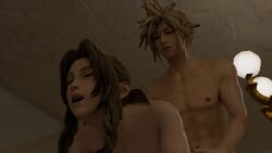 1boy 1girls 3d aerith_gainsborough behind blonde_hair brown_hair closed_eyes cloud_strife couple enjoying female final_fantasy final_fantasy_vii final_fantasy_vii_rebirth final_fantasy_vii_remake male pussy sex straight vaginal_penetration
