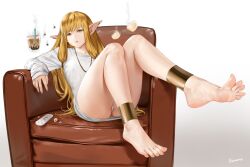 1girls anklet ass bare_legs barefoot blonde_hair easonx eating elf elf_ears feet female foot_fetish frieren_beyond_journey's_end looking_at_viewer serie_(sousou_no_frieren) sitting soles solo sousou_no_frieren tagme toenails toes