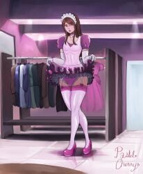 femboy leggings maid panties pink_dress