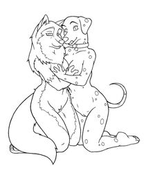 101_dalmatians aleu anthro balto_(film) barefoot black_nose breasts canine collar crossover dalmatian disney dktorzi dog duo feet female female_only fondling furry grope kneeling licking licking_lips mammal medium_breasts navel no_humans nude perdita pussy smile soles spots tail toes tongue tongue_out wolf yuri