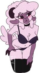 blush bra ewe female female_focus female_only fluffy fluffy_chest fluffy_fur fluffy_hair fluffy_tail furry furry_female horns lamb looking_away muttondraws open_mouth panties pink_body pink_fur purple_eyes sfw sheep sheep_girl sheep_horns solo solo_female stripping wool wool_(fur) wool_hair