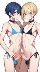 2boys ai_generated compare_cocks femboy frottage micro_bikini otoko_no_ko penis testicles uncensored yaoi