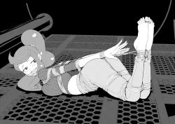 1girls apocalipsejack ass ball_gag barefoot black_and_white bondage bound feet gag gagged lying monochrome nintendo pokemon pokemon_ss ponytail restrained rope rope_bondage solo sonia_(pokemon) tied tied_up