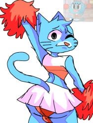 1boy artist_upload asstragames blue_fur cheerleader feline femboy furry furry_ass furry_male furry_only gay_sex gumball_watterson self_upload short_skirt the_amazing_world_of_gumball