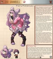 1boy 1girls chibi creature_index duo english_text generation_2_pokemon granbull highres human japanese_clothes kinkymation long_hair nintendo pokemon pokemon_(species) pokemusu pokephilia profile purple_hair spiked_collar spiked_headband spiked_legband spikes text text_box