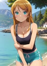 1girls 2d ai_generated aqua_eyes athletic athletic_female bare_shoulders belly big_ass blonde_hair blue_eyes chest cleavage curvy curvy_figure cute cute_face detailed dolphin_shorts eyelashes eyeshadow female female_only fit fit_female focus hair_ornament high_quality kirino_kosaka kousaka_kyousuke legs light-skinned_female light_skin lips lipstick long_hair looking_at_viewer makeup mascara mature medium_breasts midriff naked navel nero100 ore_no_imouto_ga_konna_ni_kawaii_wake_ga_nai pale-skinned_female pale_skin petite petite_body posing seductive seductive_look shorts skin_tight stable_diffusion tagme tank_top thighs young younger_female