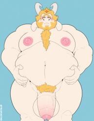 1boy 2024 anthro areola asgore_dreemurr balls bara beard begging belly big_areola big_balls big_belly big_moobs big_nipples blonde_hair blue_background blush bodily_fluids body_hair boss_monster_(undertale) bovid caprine chest_hair crown dialogue english_text eyebrows facial_hair fat fat_man fatpad flaccid front_view frown fur genital_fluids genitals goat hand_on_belly headgear hi_res horn humanoid_genitalia humanoid_penis long_ears looking_at_viewer male male_only mammal mature_male moobs motion_lines narrowed_eyes navel nipples nude obese obese_anthro obese_male overweight overweight_anthro overweight_male penis pink_nipples precum pubes simple_background solo standing text thick_thighs throbbing throbbing_penis tuft tylerstark undertale_(series) white_body