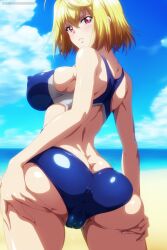 1female 1girls ai_generated angelise_ikaruga_misurugi artkoikoi ass back_view bangs beach big_breasts blonde_hair blonde_hair_female breasts cross_ange female female_only hands_on_ass hi_res highres koikoi light-skinned_female light_skin looking_at_viewer nipple_bulge nipples pink_eyes pink_eyes_female rear_view short_hair short_hair_female smile smiling smiling_at_viewer solo solo_female spread_ass standing swimsuit very_high_resolution visible_anus visible_nipples visible_pussy