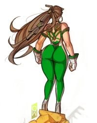 ass_focus back_view brown_hair eve_(stellar_blade) green_pants large_ass long_hair stellar_blade tomphelippe