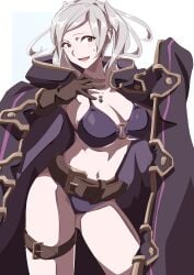 1girls alternate_costume bikini cleavage coat female fire_emblem fire_emblem_awakening fire_emblem_heroes gloves large_breasts nintendo official_alternate_costume purple_bikini purple_swimsuit robin_(fire_emblem) robin_(fire_emblem)_(female) solo swimsuit thigh_belt to_(tototo_tk) twintails