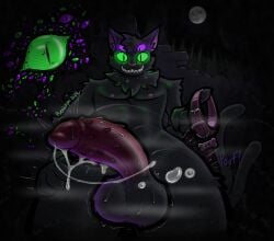 2_tails 4_arms 4_eyes animal_genitalia animal_penis anthro balls big_balls big_penis bodily_fluids cheek_tuft collar collar_tag cum cum_string darkness demon eldritch_abomination eldritch_being erection facial_tuft felid feline feline_genitalia feline_penis fluffy_balls forest full_moon genital_fluids genital_focus genitals glowing glowing_eyes green_eyes grin head_tuft holding_collar holding_object humanoid_genitalia humanoid_penis leaking_cum leaking_precum leash low-angle_view male mammal moon motion_lines multi_arm multi_eye multi_limb multi_tail muscular muscular_male musk musk_clouds neck_tuft nick_nocturne night night_mind nipples nude outside penile_spines penis penis_focus plant precum precum_string pseudokym purple_eyes scary silhouette smile solo sweat sweaty_balls sweaty_genitalia sweaty_penis tail teeth toothy_grin tree tuft wide_hips