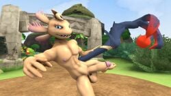 2024 3d 3d_(artwork) action_pose amphibian anthro axol axol_(smg4) axolotl balls blue_eyes digital_media_(artwork) erection fuckboy garry's_mod gay genitals gills glitch_productions gmod hair hi_res holding_object holding_pen ink_tank looking_at_viewer male marine mightyk mole_salamander muscular muscular_anthro muscular_male nipples nude outside pecs pen penis plant pose salamander sharp_teeth shrub smg4 solo teeth