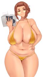 1girls big_breasts bikini book breasts brown_hair busty curvaceous curvy curvy_body curvy_female curvy_figure female glasses hand_on_hip huge_breasts kaii_to_otome_to_kamikakushi large_breasts mole mole_under_eye short_eyebrows small_eyebrows sumireko_ogawa taiko3000cc thick_thighs thighs voluptuous white_background wide_hips