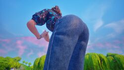 1girls 3d ass ass_focus big_ass brown_hair clothed_female clothes curvy dat_ass denim denim_jeans eleven_(stranger_things) epic_games female fortnite fortnite:_battle_royale from_below game_screenshot gameplay_screenshot hands_together in-game jeans light-skinned_female light_skin millie_bobby_brown outdoors ponytail screencap screenshot solo standing stranger_things straps suspenders tied_hair tight_clothing wonder_fortnite worms-eye_view