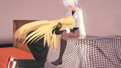 alpha_(the_eminence_in_shadow) animated blonde_hair blue_eyes fellatio femboy femboy_on_female femboydom kage_no_jitsuryokusha_ni_naritakute! large_ass large_breasts long_hair oc on_knees purple_eyes short_hair the_eminence_in_shadow white_hair