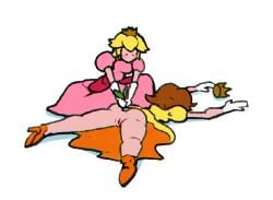 1boy 2girls anal anal_vore animated ass blonde_hair brown_hair ceilingsocket clothing crown dress duo female female/female fungus human human_female human_on_humanoid humanoid humanoid_male light-skinned_female light_skin male male/female male/female/female mammal mario_(series) mature mature_female mature_male mushroom_humanoid nintendo orange_dress pink_dress princess princess_daisy princess_peach royalty toad_(mario)