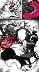 absurd_res alternate_version_at_source anal anthro big_breasts bisected black_and_white blood blood_from_mouth blood_in_mouth blood_splatter bodily_fluids bottomless canid canid_demon canine choker closed_eyes cut_in_half demon exposed_organs female forced genital_fluids gore group guro gutfuck guts hellhound helluva_boss helpless hi_res horn humanoid intestines large_breasts larger_female legwear loona_(helluva_boss) male male/female mammal mythological_canine mythological_creature mythology on_ground organs pool_of_blood pussy rape size_difference skarma smaller_male snuff threesome uncensored underboob vomiting vomiting_blood wound_penetration