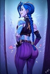 1girls ai_generated arcane_jinx ass big_ass big_butt blush booty d-art_style dumptruck_ass female huge_ass huge_butt jinx_(league_of_legends) p-art rear_view solo video_games