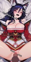 ahri ai_generated bboing_ai big_breasts black_hair braided_hair breast_press breast_squeeze caption cleavage closed_eyes crying dacryphilia drooling fox_ears fox_girl fox_tail league_of_legends league_of_legends:_wild_rift leaking_pussy looking_at_another missionary_position mosaic_censoring penis pussy sex shaded_face slit_pupils spread_legs spread_pussy tears text uncensored wet_pussy yellow_eyes