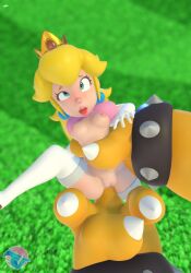 3d anal anal_fingering blonde_hair bowser holding_partner large_insertion lifted lifting_person mario_(series) polyvandalism princess_peach size_difference