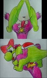 birdo crossover drawn mario_(series) multiple_images nintendo pikachu pokemon the_roop vore yoshi