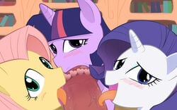 1boy 2d 3girls accurate_art_style blowjob blowjob_face blue_eyes blush color cute cute_eyes equine fat_cock female feral feral_penetrated fffm_foursome fluttershy_(mlp) friendship_is_magic green_eyes group group_sex happy horse human human_penetrating large_penis licking licking_penis looking_at_viewer looking_pleasured looking_up mane my_little_pony on_model open_mouth oral oral_penetration pink_hair pony purple_eyes purple_fur purple_hair rarity_(mlp) smile smooth_skin stretched_lips sucking sucking_penis thick_penis twilight_sparkle_(mlp) unicorn unicorn_horn usgishimura white_fur yellow_fur