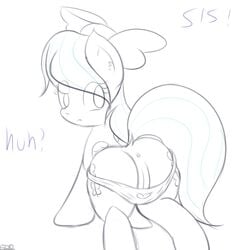 anus back_view bow clothes cutie_mark english_text female female_only feral flitter freefraq friendship_is_magic fur hair looking_back my_little_pony open_eyes pegasus pony pussy raised_tail solo tagme tail text topless