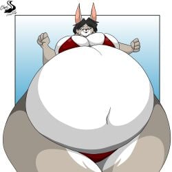 1:1 absurd_res anthro ass belly big_belly big_breasts big_butt bikini breasts chrisandcompany clothing female hi_res huge_breasts huge_butt hyper hyper_belly hyper_breasts hyper_butt lagomorph leporid mammal rabbit solo swimwear