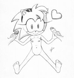 5_toes amy_rose anthro bangs barefoot blushing classic_amy_rose cute disembodied_penis excito eyelashes fat_mons feet female foreskin fur hand_drawn handjob headband heart hedgehog looking_at_viewer male mammal monochrome navel nipples nude pencil_(artwork) sega sitting sonic_(series) sonic_cd sonic_the_hedgehog_(series) spines spread_legs straight traditional_media_(artwork) uncut white_background