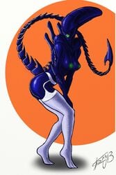 alien alien_(franchise) anthro breasts color female female_xenomorph garter_belt garter_straps grriva nipples side_view solo thighhighs xenomorph