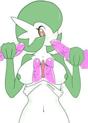 2015 anthro breasts ditto double_handjob erection eyelashes female gardevoir glans green_hair green_nipples group hair handjob handjob_multitask holding_penis humanoid humanoid_penis licking licking_penis male multitasking navel nintendo nipples nude open_mouth paizuri penis penis_lick pink_penis pokémon_(species) pokemon pokemon_(species) pokemon_rse red_eyes ricocake short_hair smile straight tongue tongue_out video_games white_skin