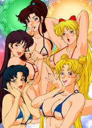 5girls aged_up ami_mizuno big_breasts bikini bikini_top bishoujo_senshi_sailor_moon blush bow breasts color female female_only human large_breasts makoto_kino milf minako_aino multiple_girls nipples rei_hino rippadou swimsuit usagi_tsukino