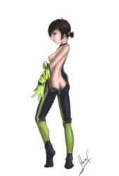 1girls 5_fingers ackroe back_zipper female female_focus female_only fiarel human jessica_harding jurassic_park jurassic_park:_the_game png signature solo telltale_games wetsuit zipper zipper_down