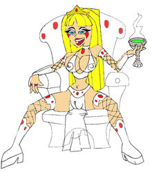 areola blonde_hair blue_eyes breasts britney_britney_(fairly_oddparents) busty cameltoe cleavage crown erect_nipples eyeliner eyeshadow face_paint fangs fishnet_stockings goblet high_heel_boots high_heels nickelodeon nipples straight_hair the_fairly_oddparents thighhighs throne voluptuous