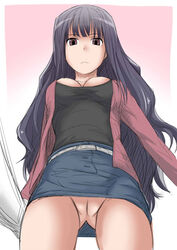 beige_skin breasts brown_eyes clothing color eyes female female_only front_view grey_hair hair human innie_pussy long_hair nekomate14_edited open_eyes papa_no_iukoto_wo_kikinasai! raika_oda skin solo standing vulva