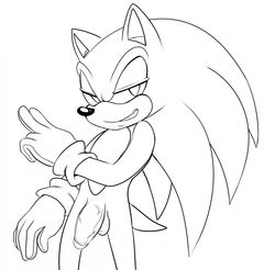 anthro flaccid front_view fur furry gloves hedgehog male male_only monochrome nude penis pinkthehedgehog2 smile solo sonic_(series) sonic_the_hedgehog standing tagme