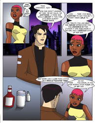 1boy 1girls batman_(series) batman_beyond comic dark-skinned_female dark_skin dc_comics dcau dialogue english_text female forbidden_affairs_2 interracial male male/female max_gibson sharpie_(artist) speech_bubble terry_mcginnis text