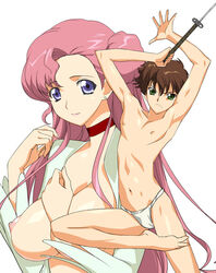 code_geass euphemia_li_britannia fundoshi kururugi_suzaku open_clothes open_shirt pointy_chin shirt suzaku_kururugi