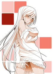 bare_shoulders blush code_geass long_hair monochrome nakajima_yuka pussy_juice shirt_slip sketch sweater villetta_nu