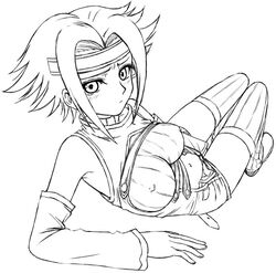 40010prototype bare_shoulders blush code_geass erect_nipples female kallen_stadtfeld monochrome nipples sleeveless sleeveless_turtleneck solo thighhighs turtleneck