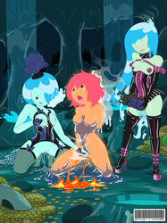 3girls :q adventure_time areola black_eyes blue_hair blue_skin blush bow breasts cave cave_interior character_request cleft_of_venus clit_pull clitoris detailed_background dominated erect_nipples exposed_breasts female female_ejaculation female_only figure_hugging fire fire_elemental flame_princess garter_belt gloves gold_coin goo half-closed_eyes high_heels jewels kneeling latex licking_lips long_hair looking_down masturbation messy_hair money multiple_girls nipples nude open_mouth orange_hair orange_skin pasties pussy pussy_juice pussy_juice_drip restrained saliva sex_toy skirt small_breasts smile squirting standing submissive thighhighs tongue tongue_out torture water water_elemental water_nymph waterbending waterfall whycantifindaname