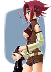 40010prototype bare_shoulders belt breasts code_geass cum cum_on_body cum_on_upper_body female handjob hypnosis kallen_stadtfeld mind_control nipple_slip nipples penis red_hair shirt_lift short_hair shorts sleeveless sleeveless_turtleneck surprised turtleneck zero_(code_geass)